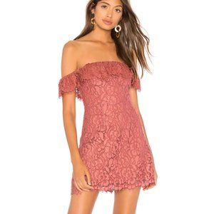 LOVERS + FRIENDS mauve Brandy ruffle lace off-the-shoulder mini dress